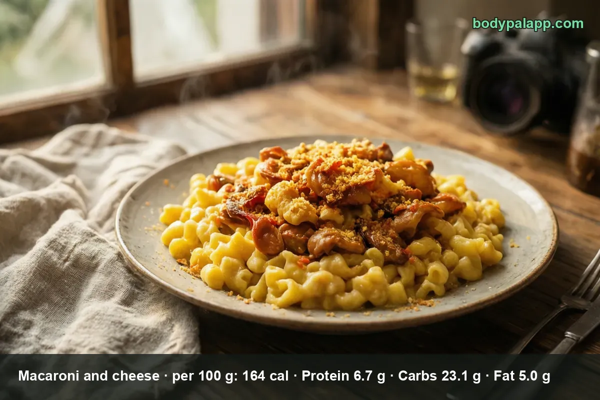 Plate of macaroni and cheese topped with caramelized bits and breadcrumbs