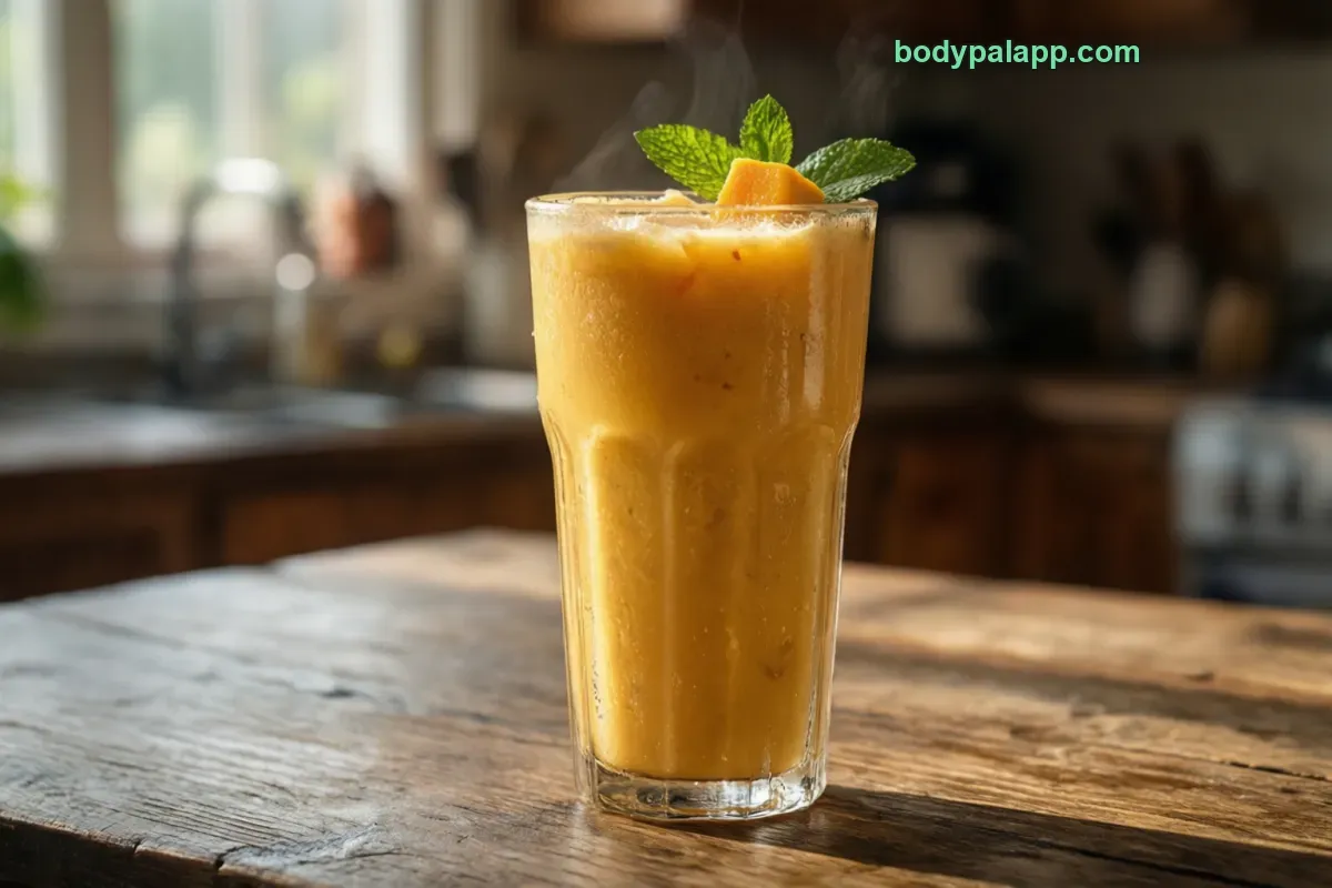 Mango smoothie, fruit juice smoothie, bottled