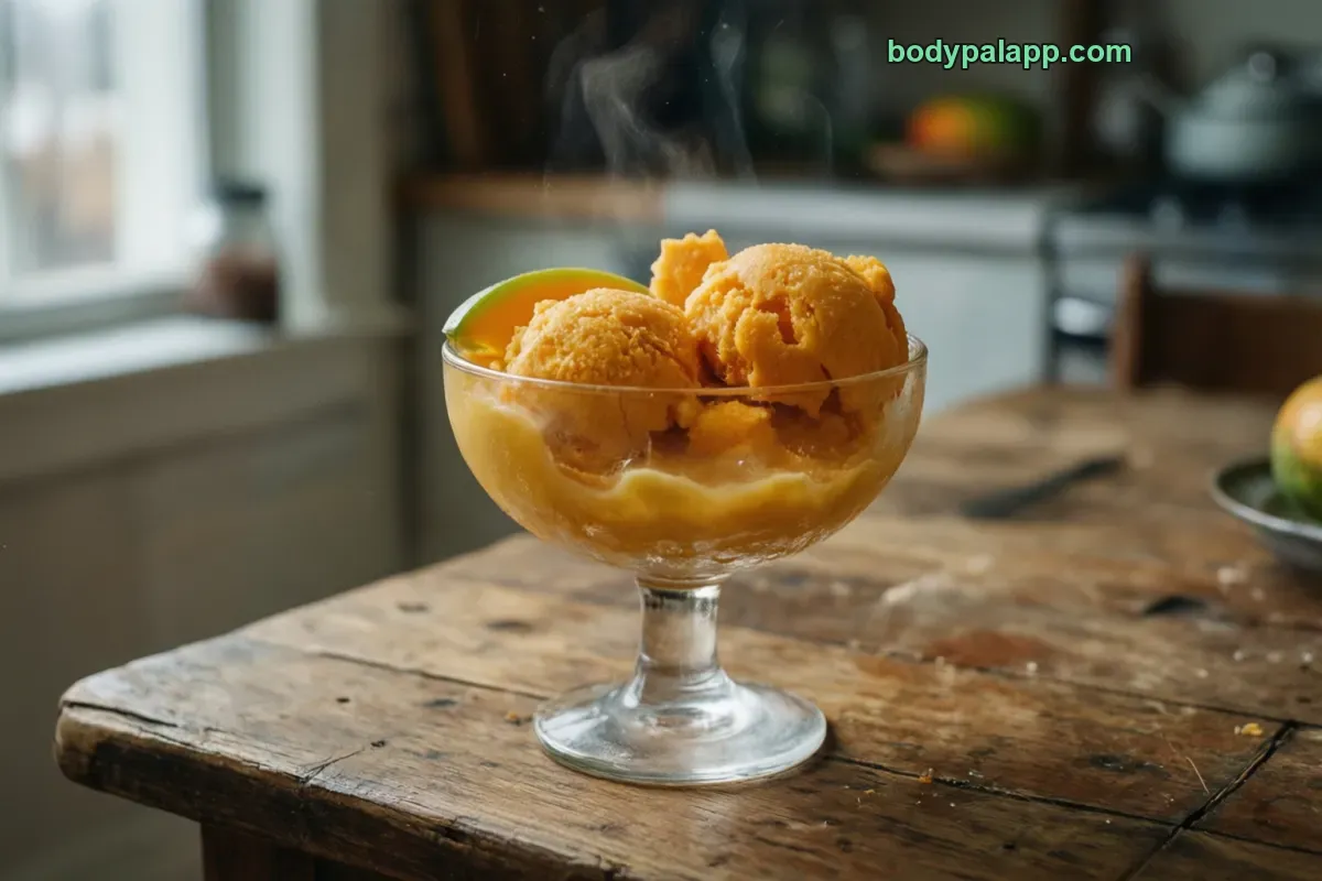 Mango sorbet, mango flavor, frozen