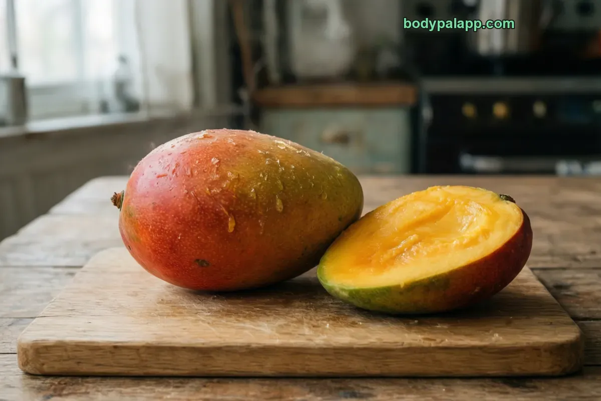 Mango with skin, raw, whole fruit
