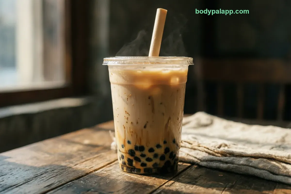 Milk tea boba, bubble tea, with milk
