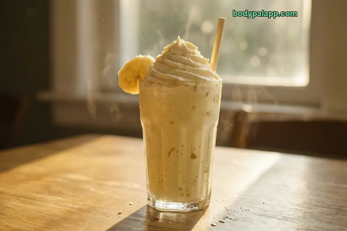Banana milkshake, packaged, per label