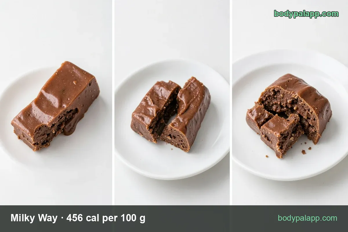 Milky Way bars with calorie labels: one 2.05 oz bar at 264 cal and one fun size bar at 78 cal.