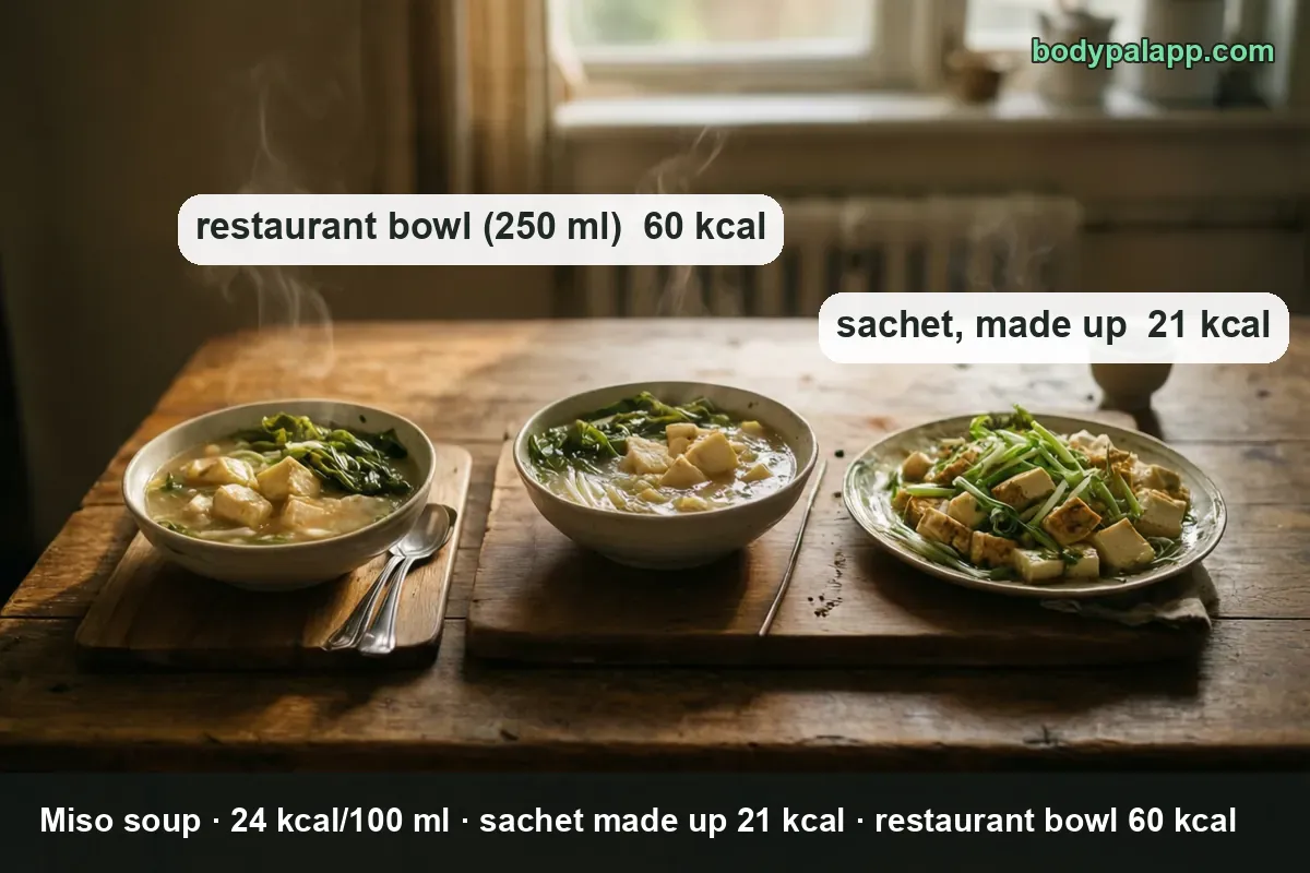 Miso soup variants calories comparison - sachet, restaurant bowl and paste