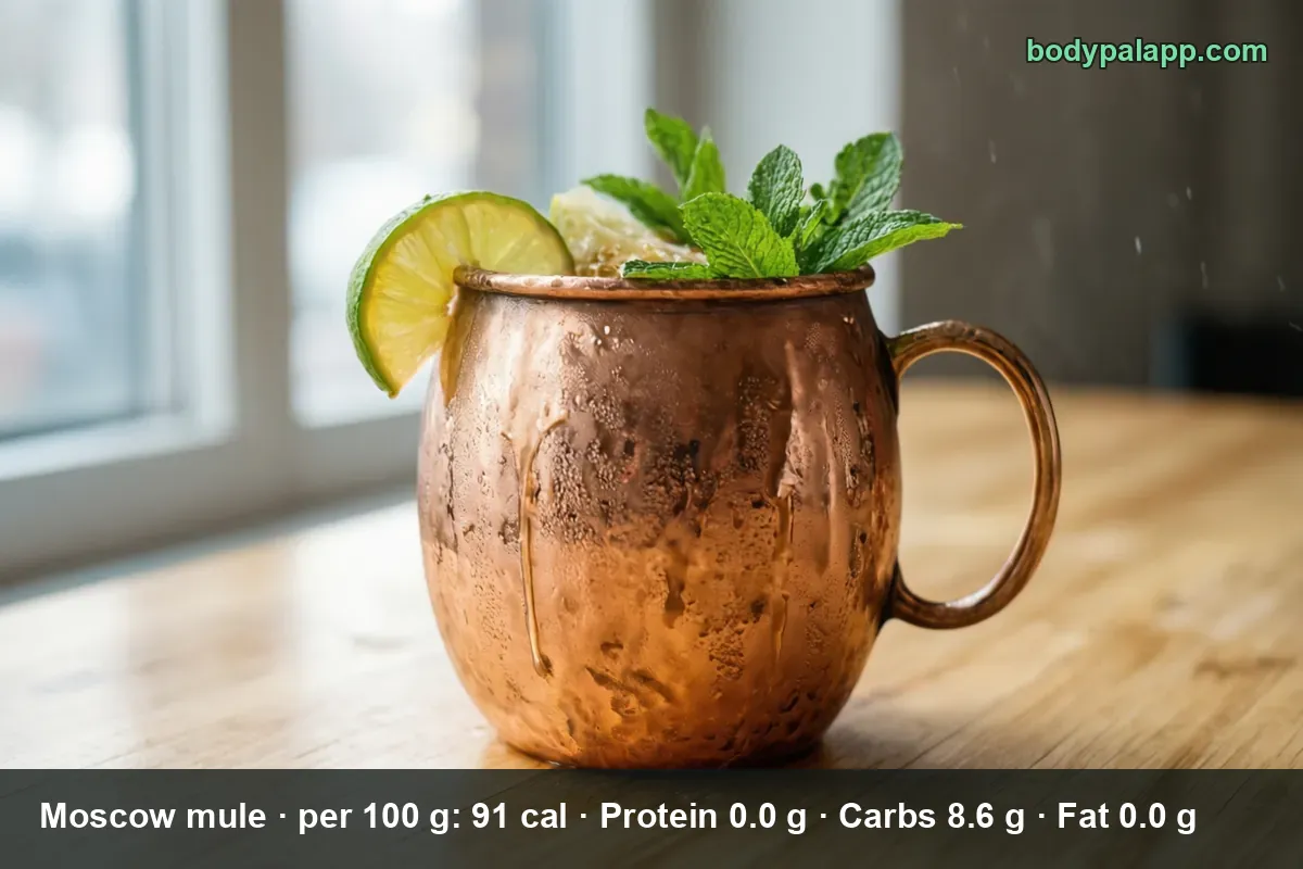 Copper mug beaded with condensation holding a Moscow mule with a lime wedge and fresh mint