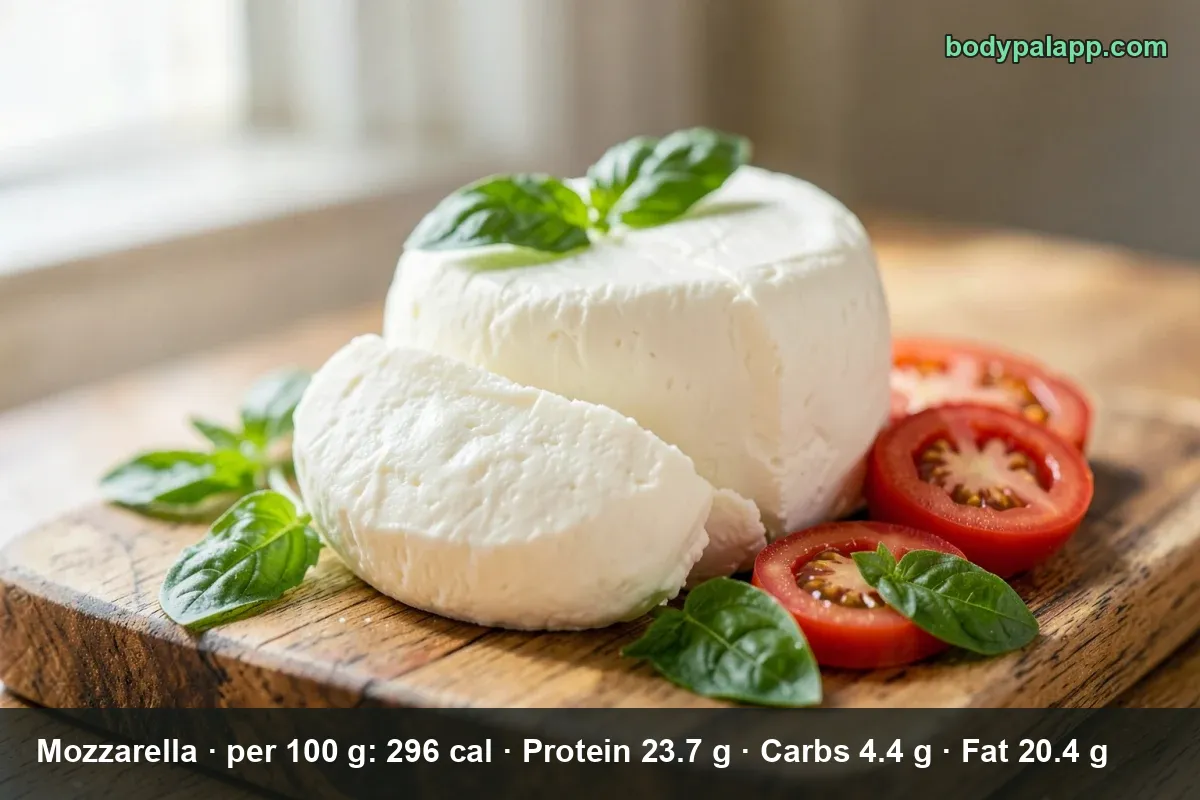 Mozzarella cheese photographed for the US calories in mozzarella page.
