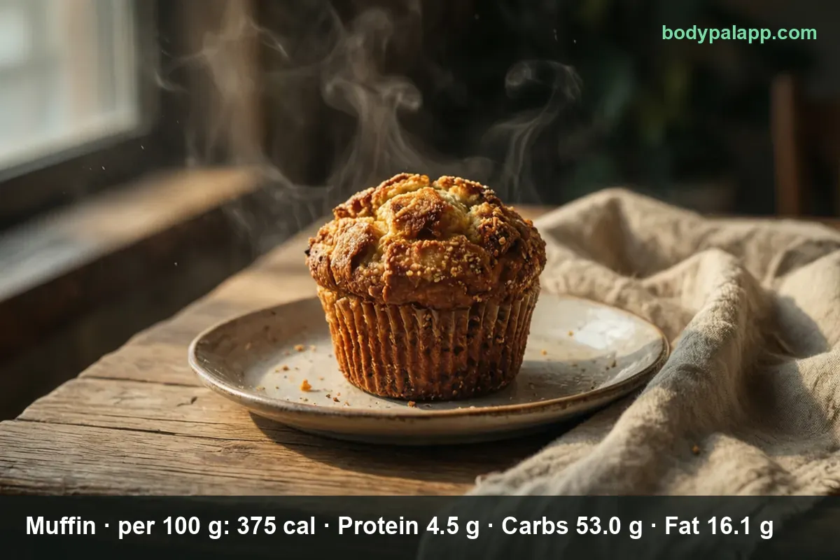 One whole muffin in a paper liner on a plate.
