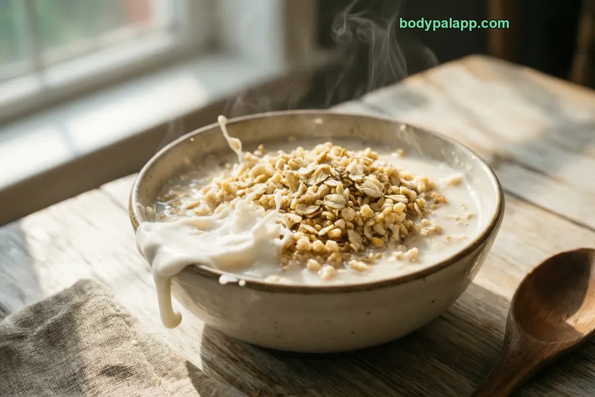 Oats and milk, cooked with milk, no fat