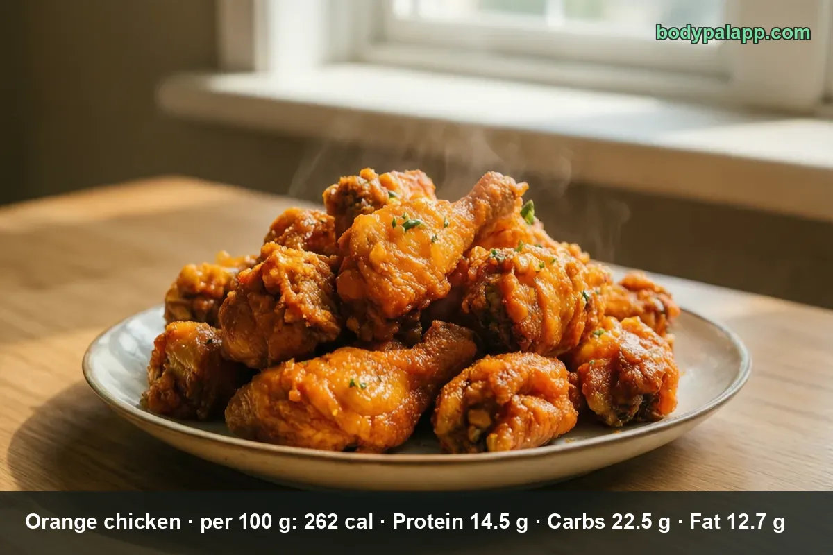 Pile of bone-in orange chicken pieces, thighs and wings, in a glossy orange glaze with green onion on a plate.