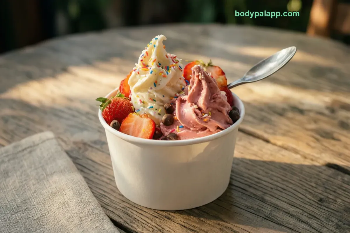 Orange leaf frozen yogurt, soft serve, vanilla