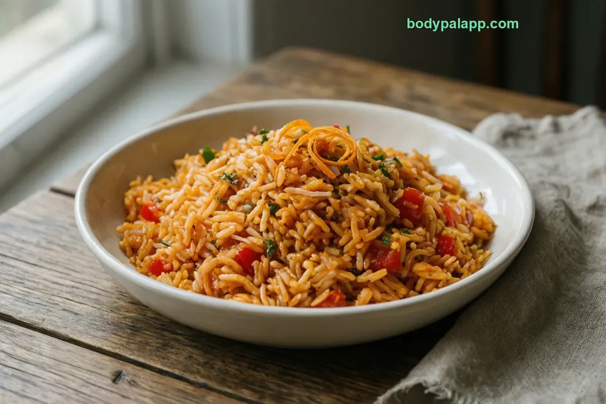 Orange rice, packaged, per label