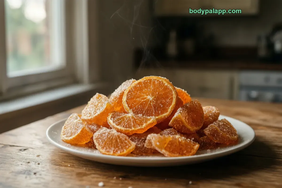 Orange slice candy, packaged, per label