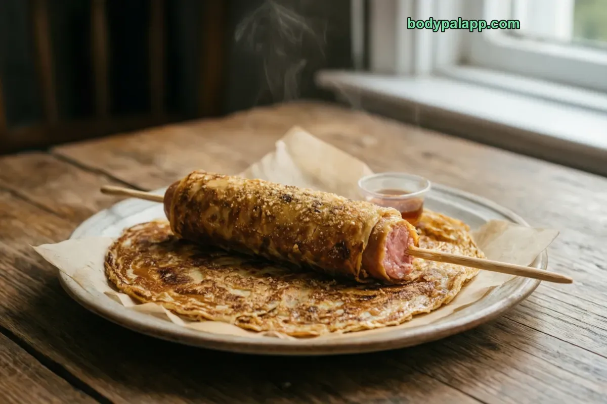 Pancake on a stick, packaged, per label