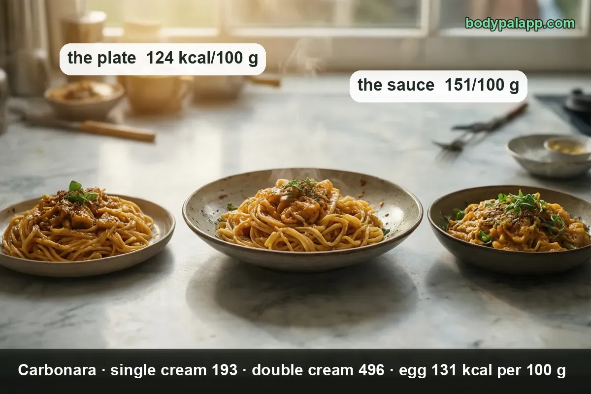 Carbonara made with egg compared with single cream and double cream