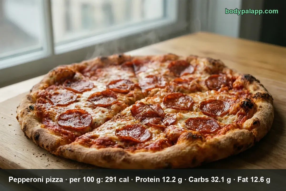 Whole pepperoni pizza cut into six slices, steaming on a wooden board