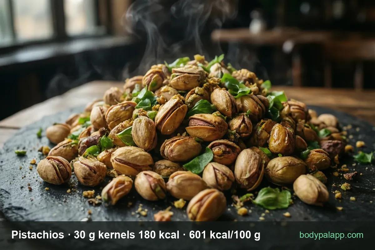 Pistachios in their shells – 180 calories per 30 g portion of kernels