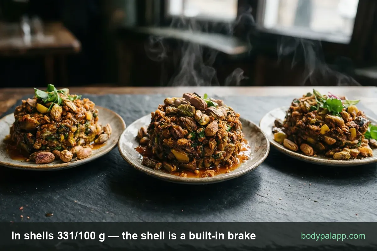 Shelled vs in-shell pistachio calories – 601 vs 331 per 100 g