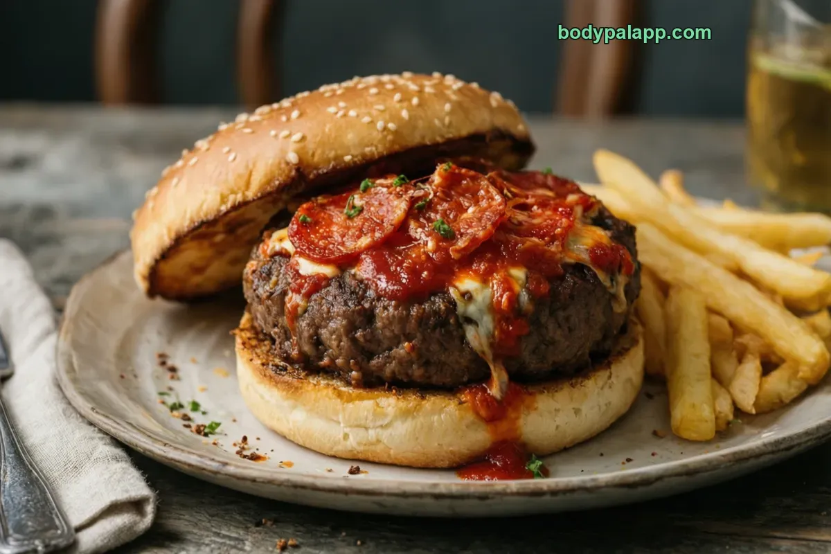 Pizza burger, packaged, per label