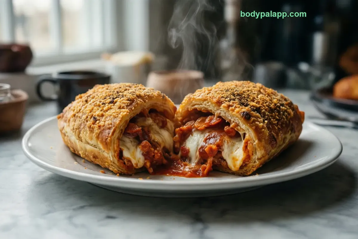 Pizza hot pocket, frozen, heated