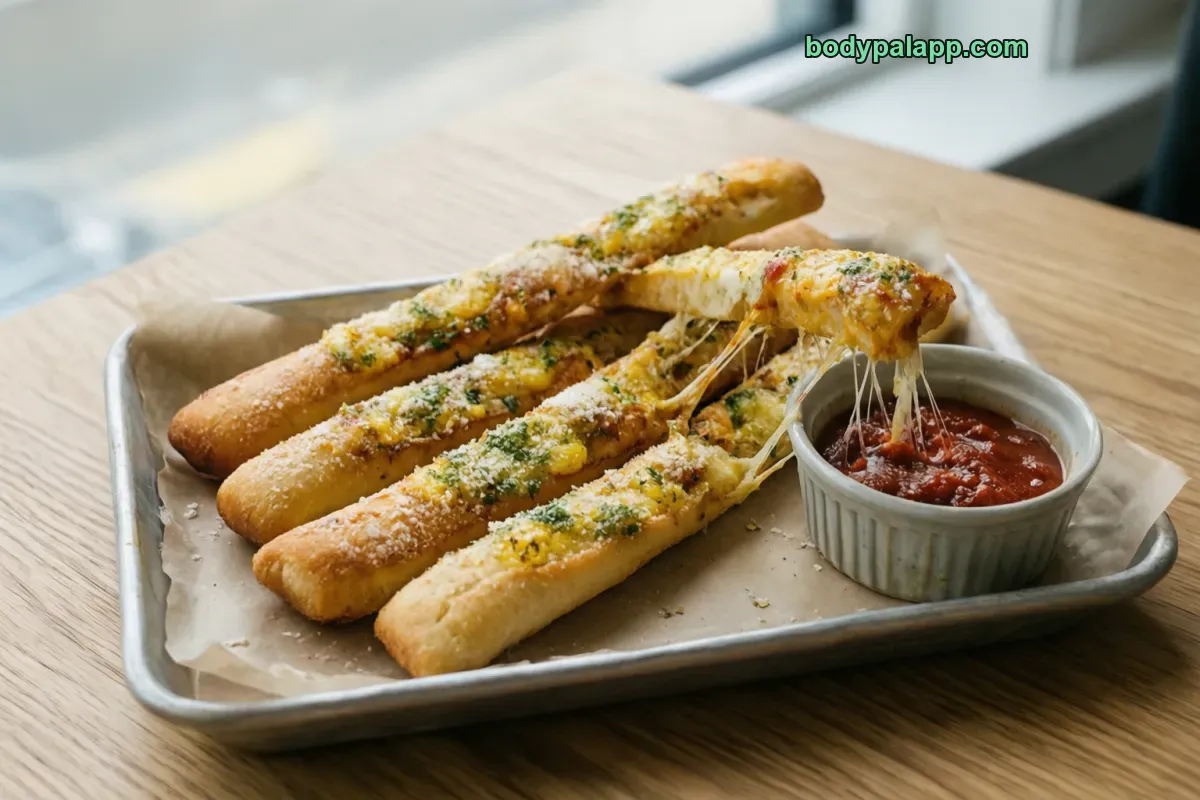 Pizza hut breadstick with cheese, restaurant serving