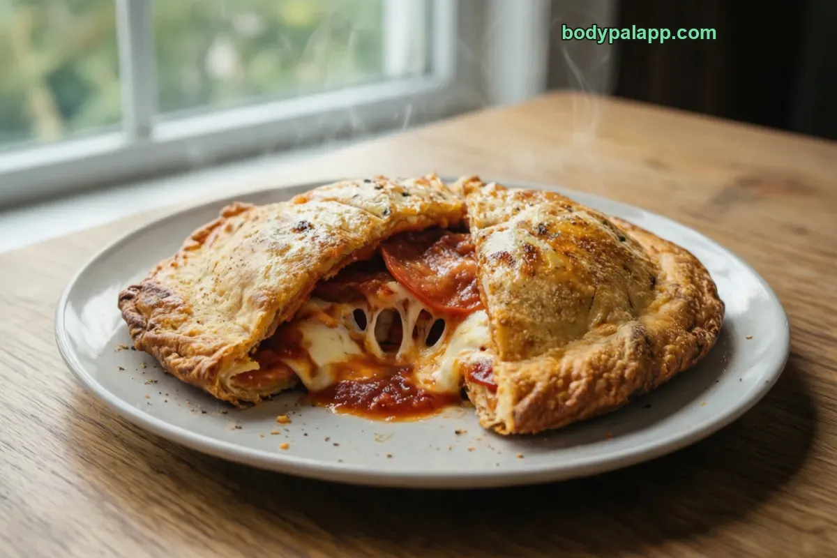 Pizza pocket, cheese filling, heated