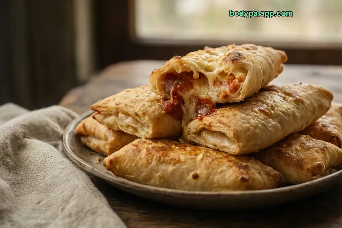 Pizza roll, frozen, baked