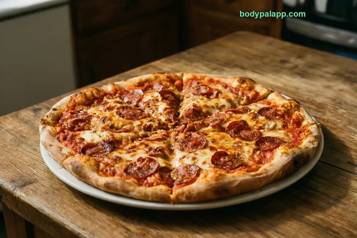 Square cut pizza, packaged, per label