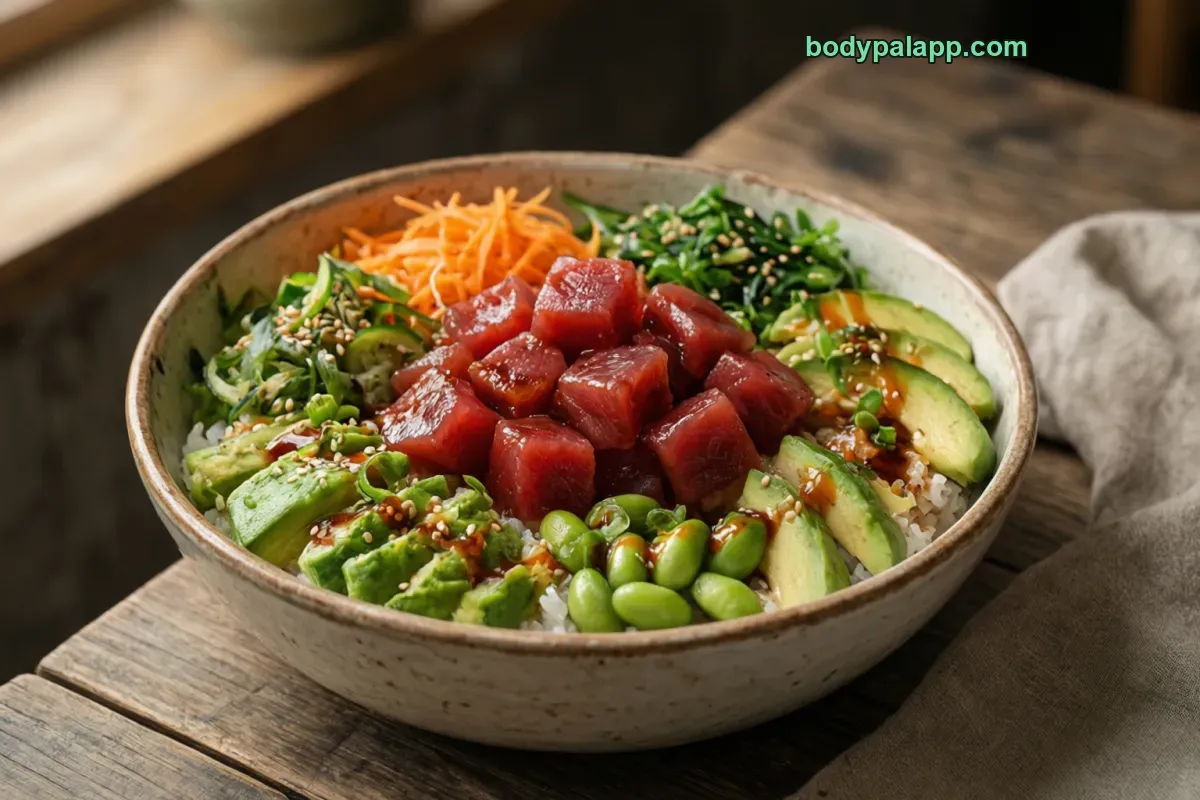 Poke bowl, packaged, per label