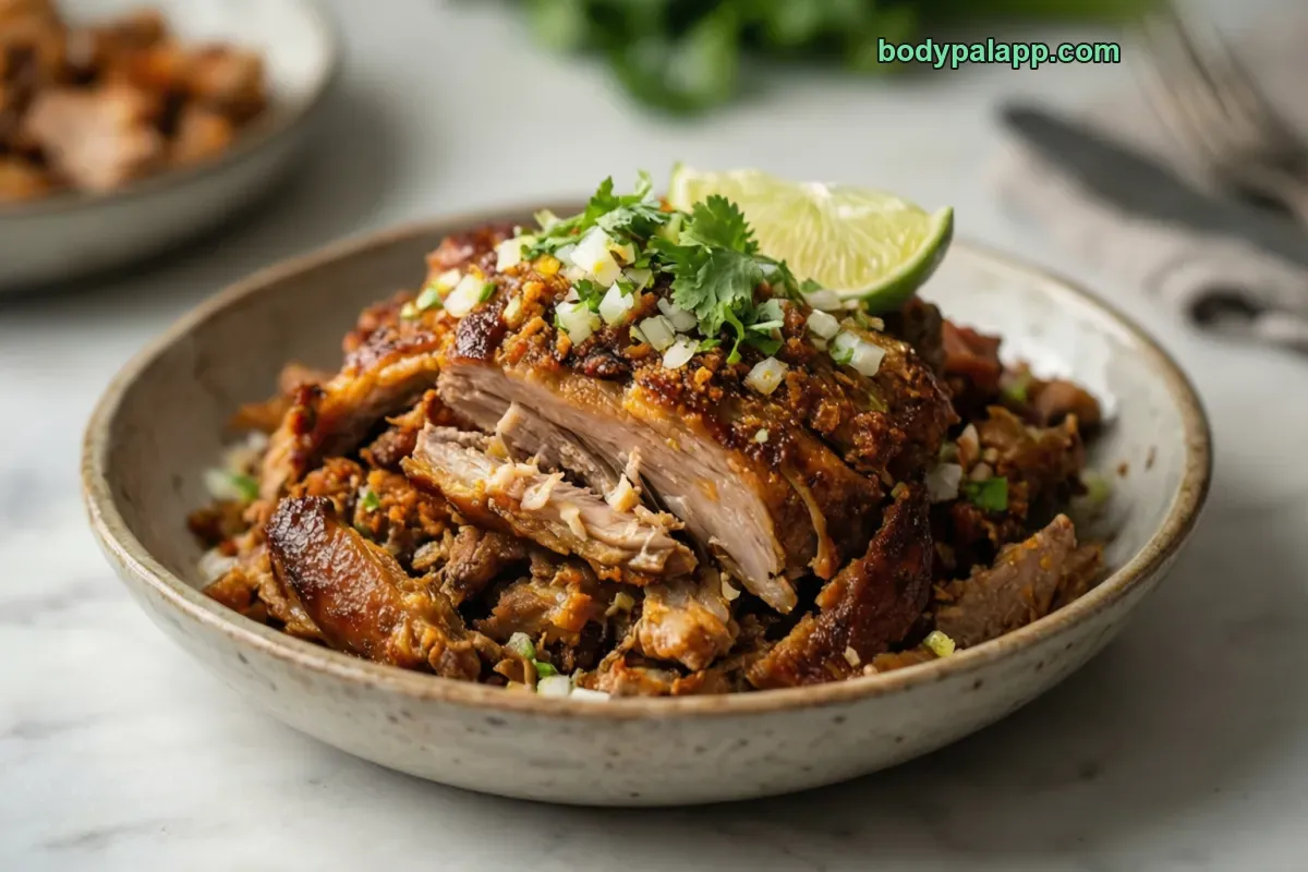 Pork carnitas, cooked, shredded