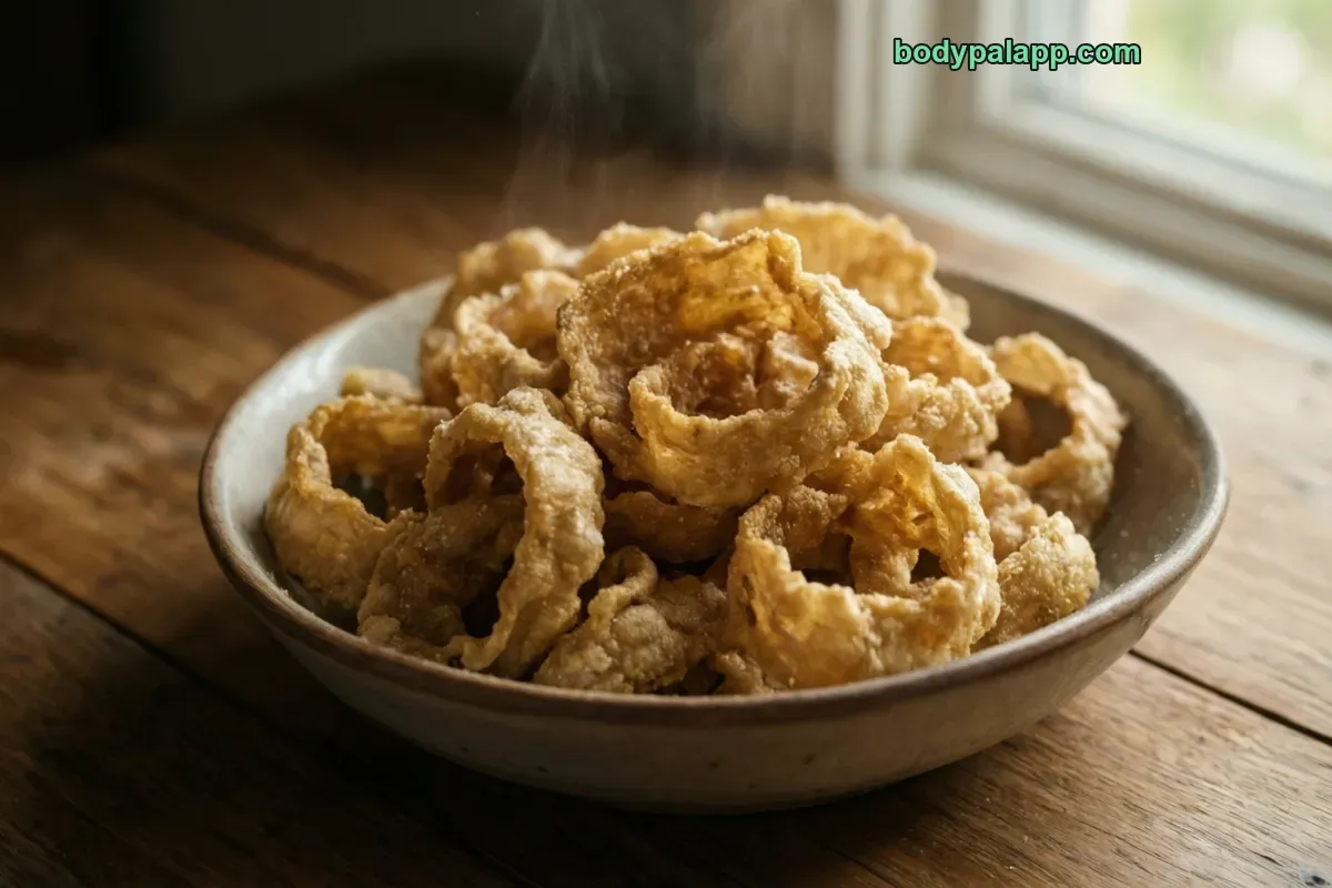Pork rinds, plain, ready to eat