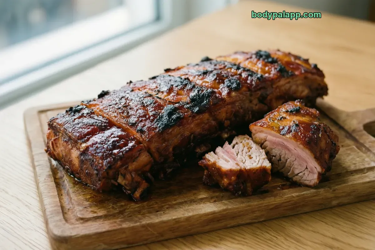 Pork spare ribs, braised, lean and fat