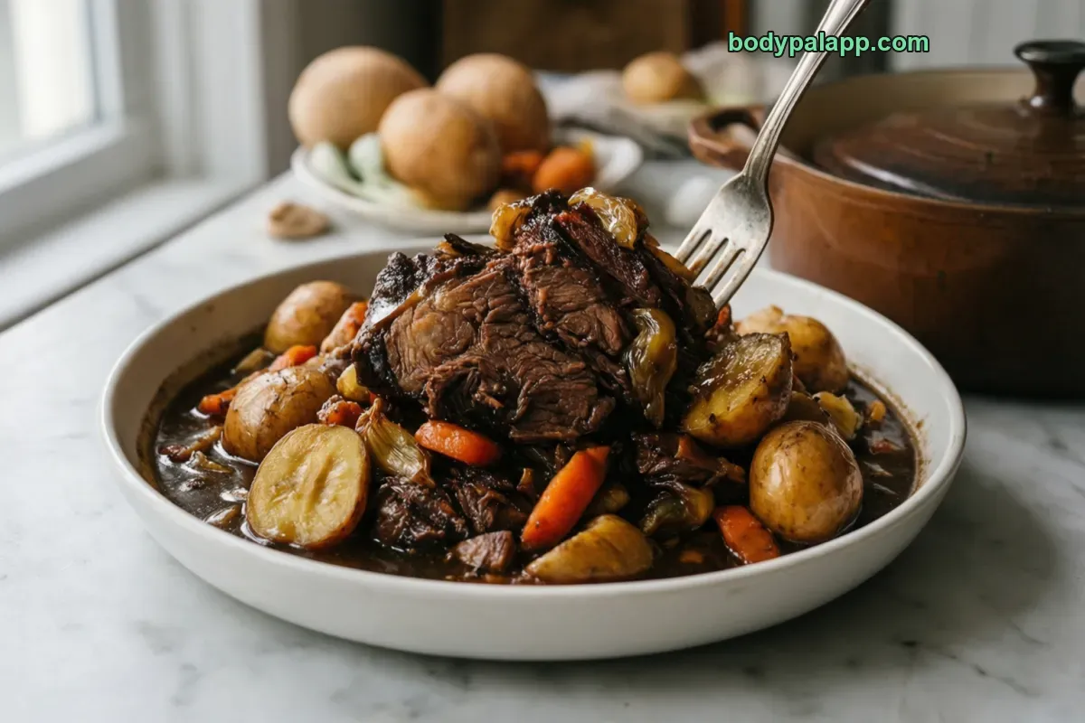 Pot roast, braised, lean and fat