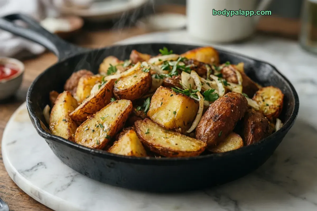 Fried potatoes, pan-fried in oil