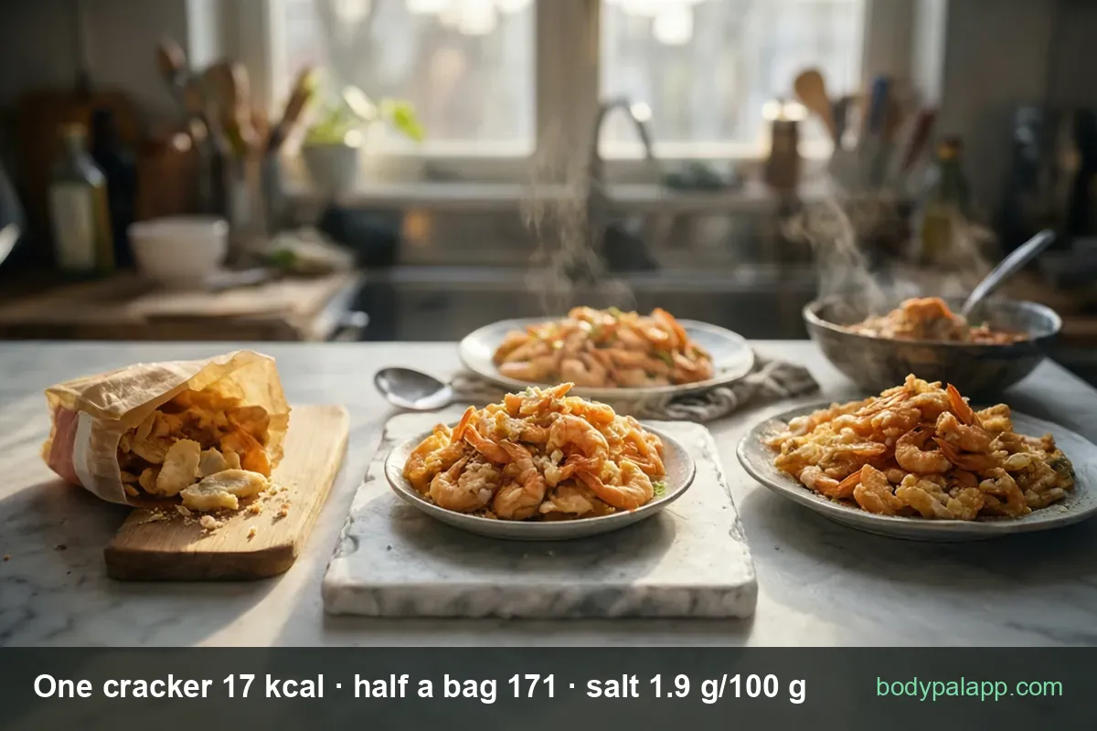 Prawn crackers variants calories comparison