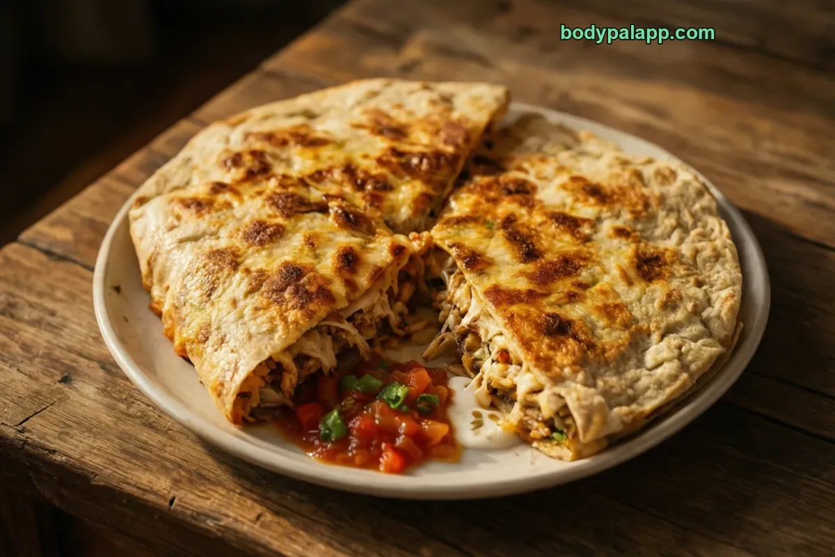Chicken quesadilla, chicken and cheese, cooked