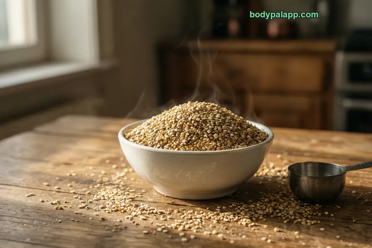 Uncooked quinoa, uncooked, dry grain