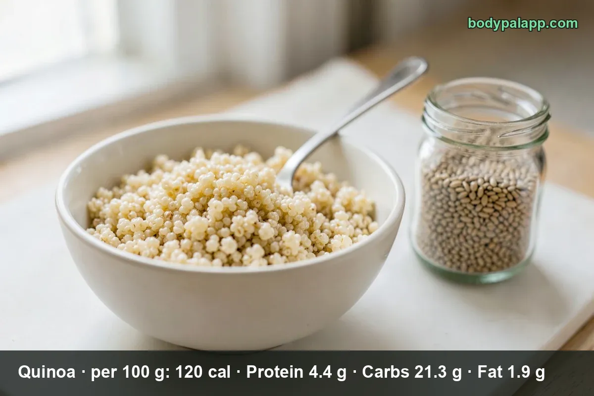 Cooked quinoa, US photo set for the quinoa calories page