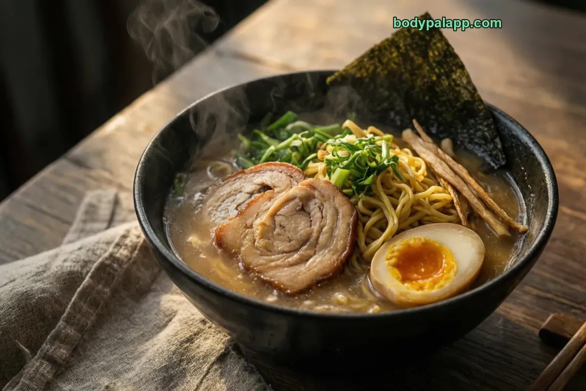 Ramen soup, prepared with water