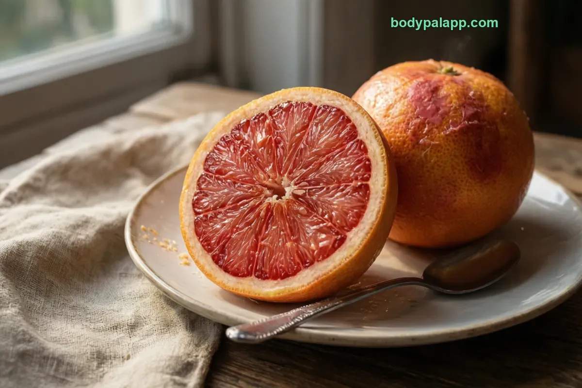 Red grapefruit, raw, pink and red