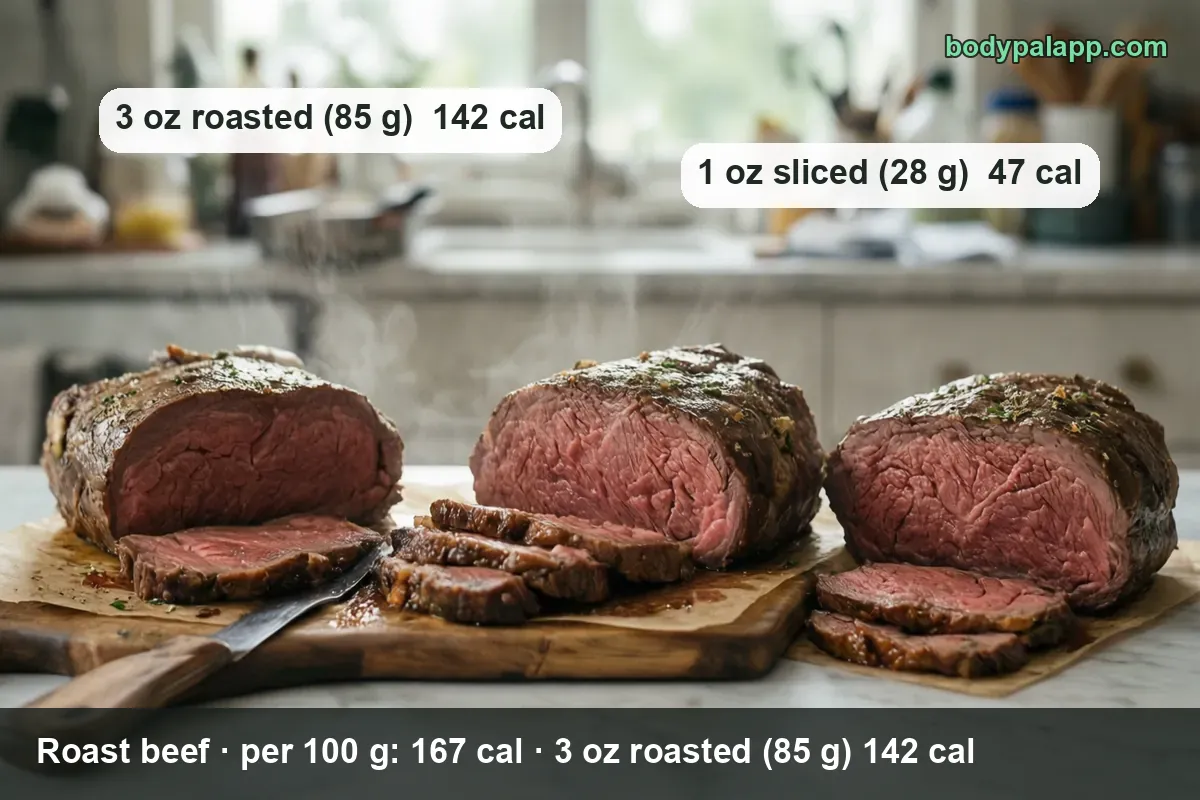 Three roasts, one carved into medium-rare slices with a knife on a wooden board