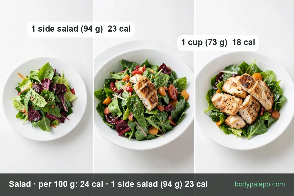 Green salad bowls with cherry tomatoes and cucumber on slate - 1 side salad (94 g) 23 cal, 1 cup (73 g) 18 cal