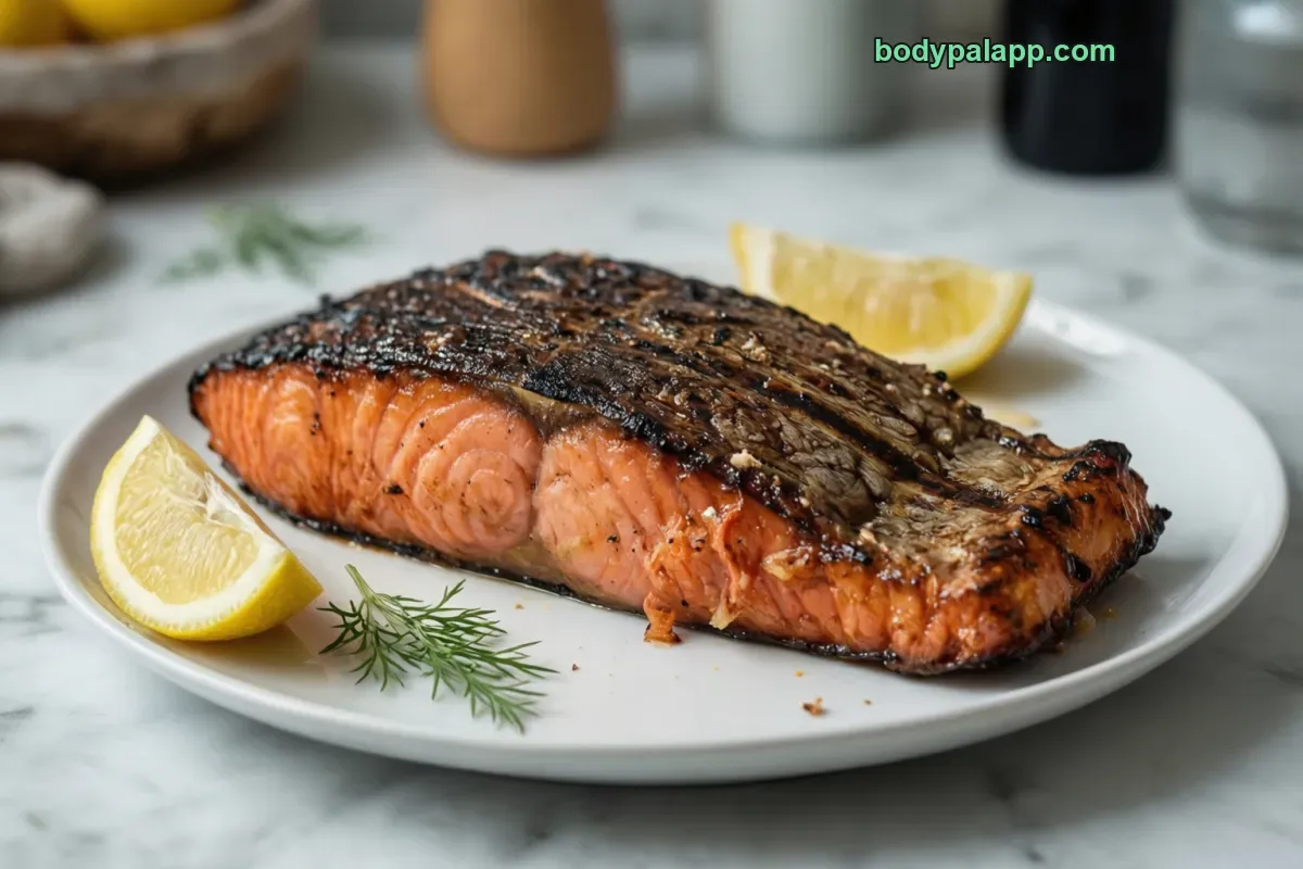 Salmón a la plancha, a la plancha, de piscifactoría