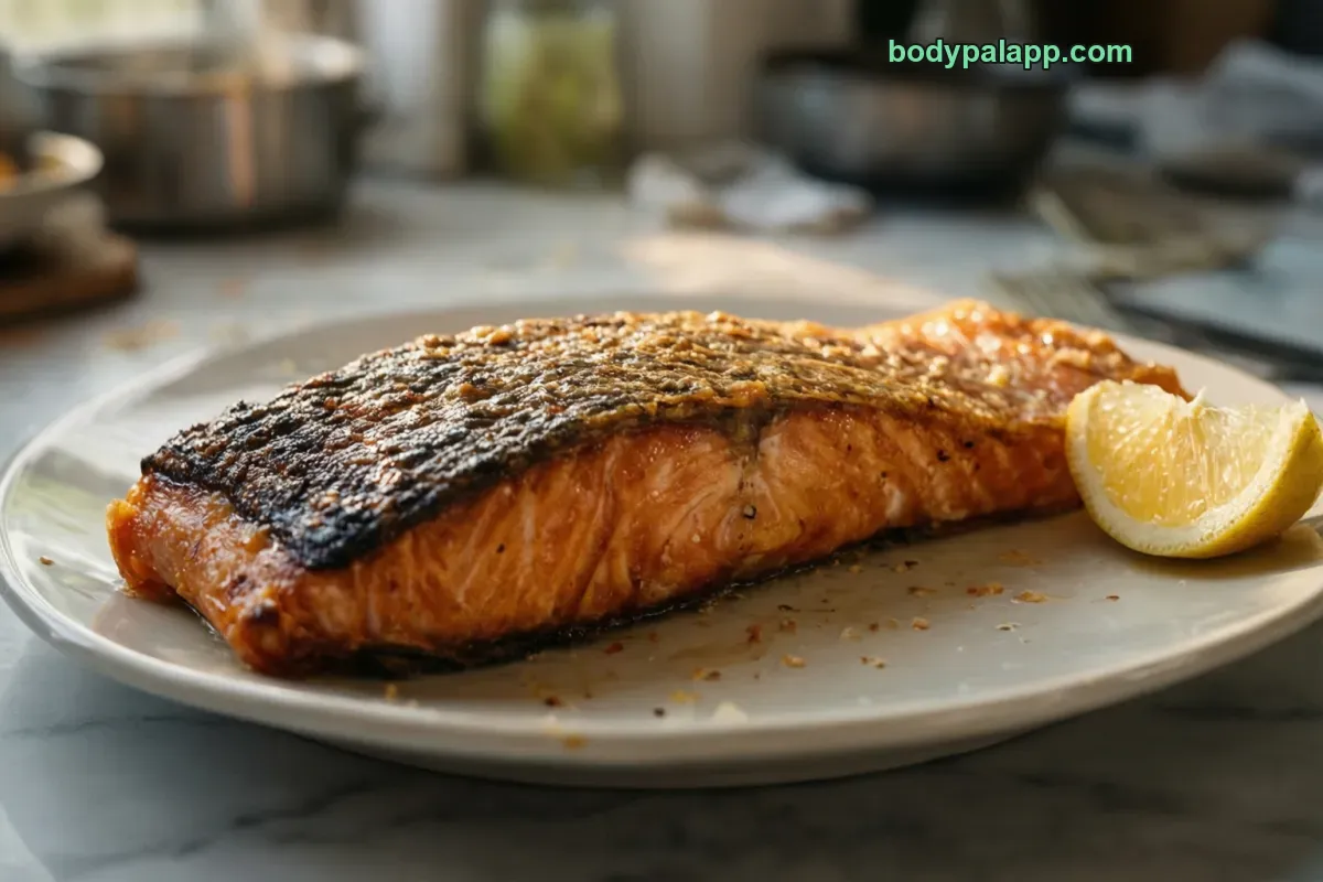 Salmon fillet with skin, Atlantic farmed, baked