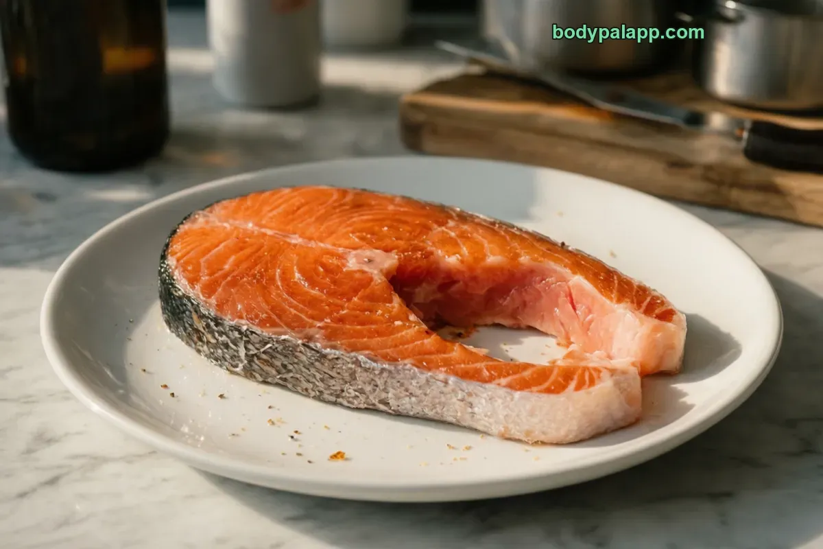 Salmon steak, baked or broiled