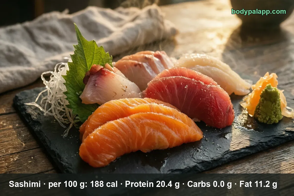 Assorted sashimi platter with sliced raw salmon, tuna and white fish.