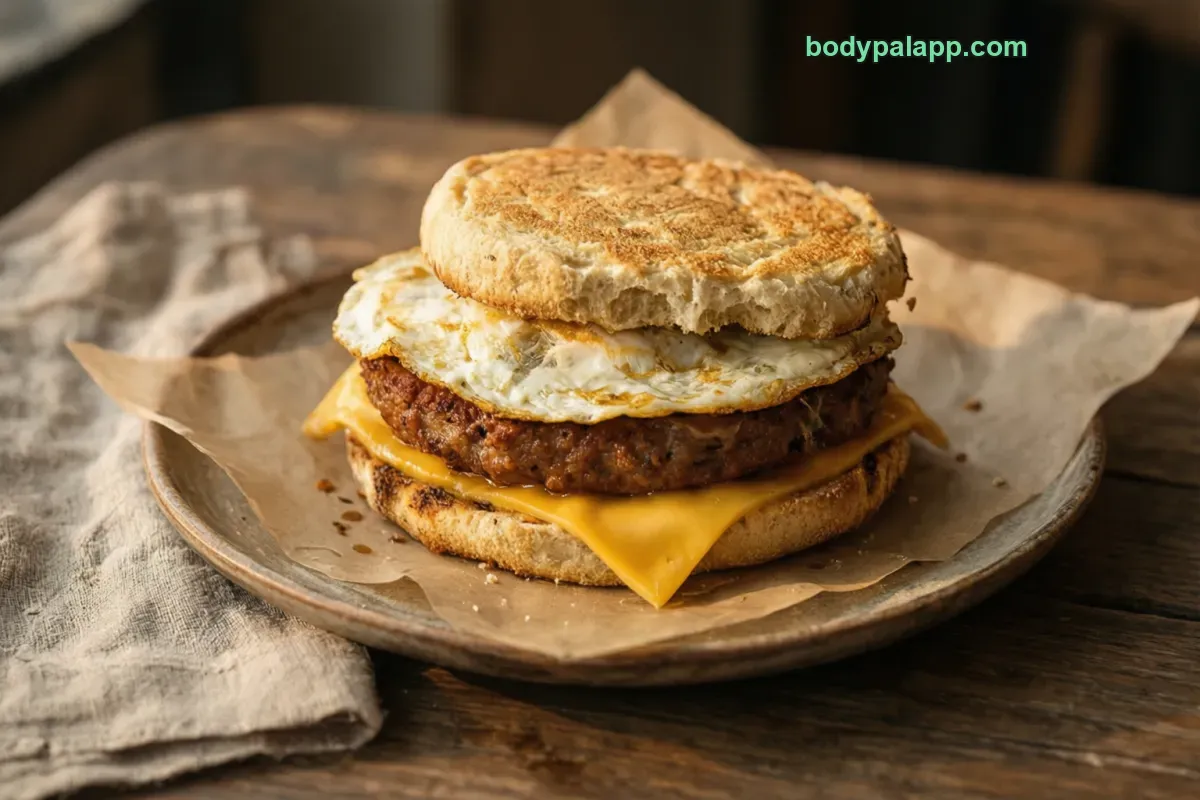 Sausage egg and cheese mcmuffin, fast food