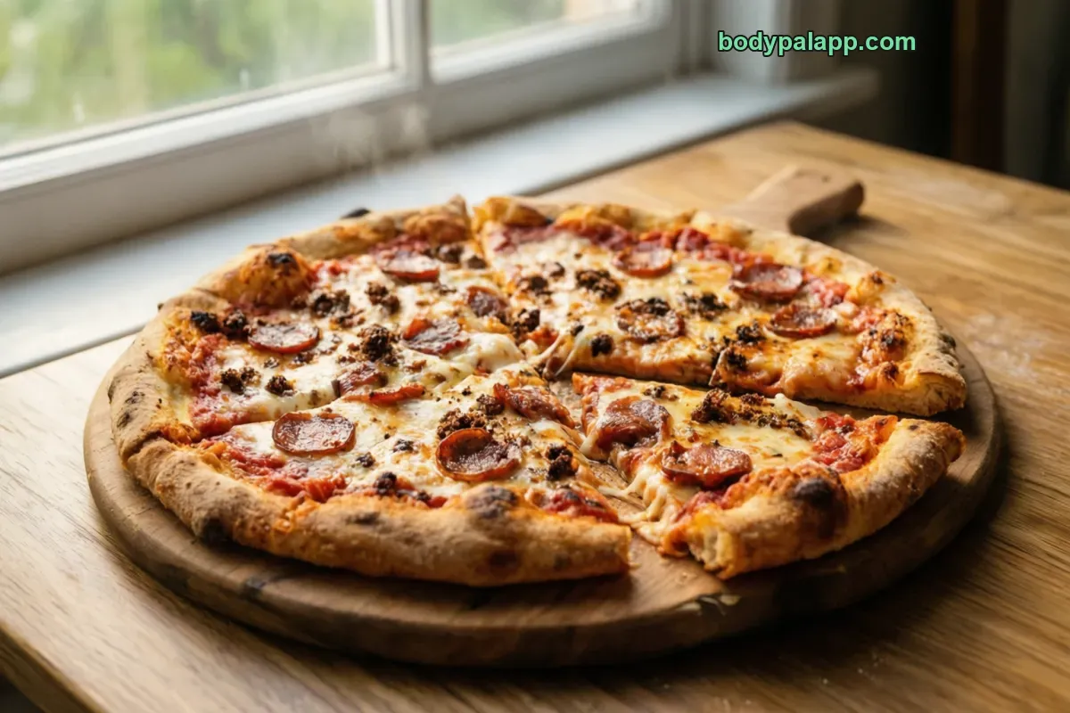 Sausage pizza, hand-tossed crust, pizza chain
