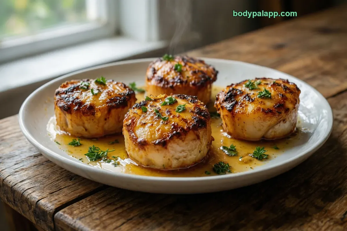 Cooked scallops, baked or broiled