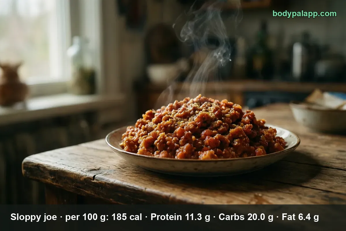 Sloppy joe meat piled on one plate, loose ground beef in tomato sauce, steam rising.