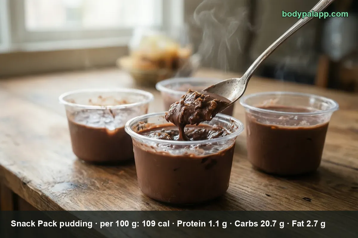 Four plastic cups of chocolate Snack Pack pudding with a spoon